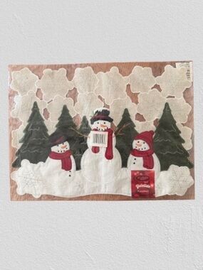 Vtg NWT St. Nicholas Square Yuletide 3 of Snowman Placemat, Sz 13x18